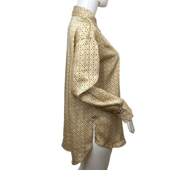 0649A- Philosophy Women’s Button Down Shirt Point Collar S Gold Black Red Dots - Picture 6 of 12